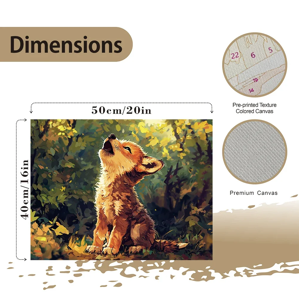 1 szt. Mały Lis Krzyczący w Lesie Zestaw do Malowania Cyfrowego DIY Akrylowym dla Początkujących Dekoracja Ścienna do Domu Ramka Nie Jest Dołączona