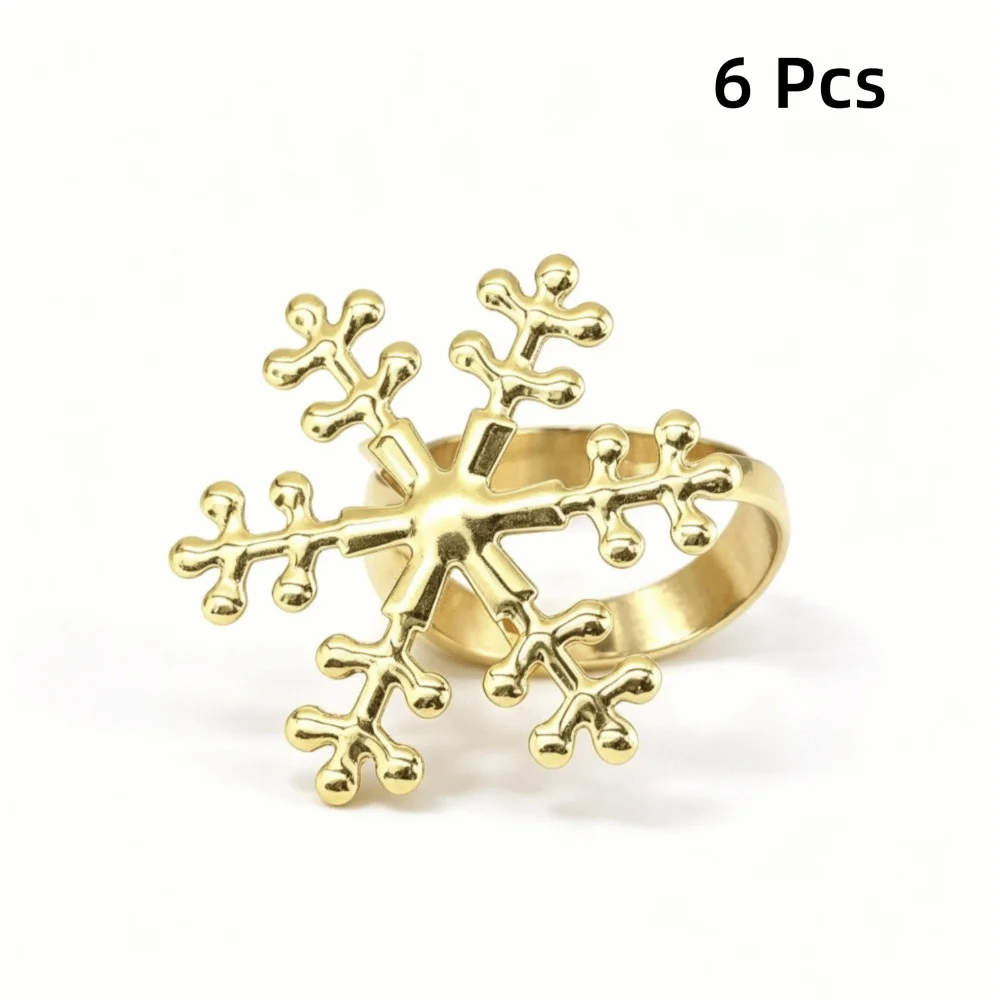 6PCS Gold/Silver Christmas Snowflake Napkin Ring Reusable Metal Xmas Napkin Holder Festival Electroplating Napkin Buckle