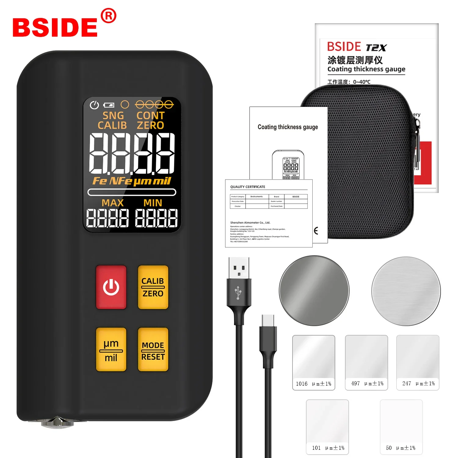 BSIDE USB Charge Mini Car Paint Film Thickness Tester 0.1micron/0-1500µm Fe/NFe MAX/MIN Coating Thickness Gauge Measuring Tools