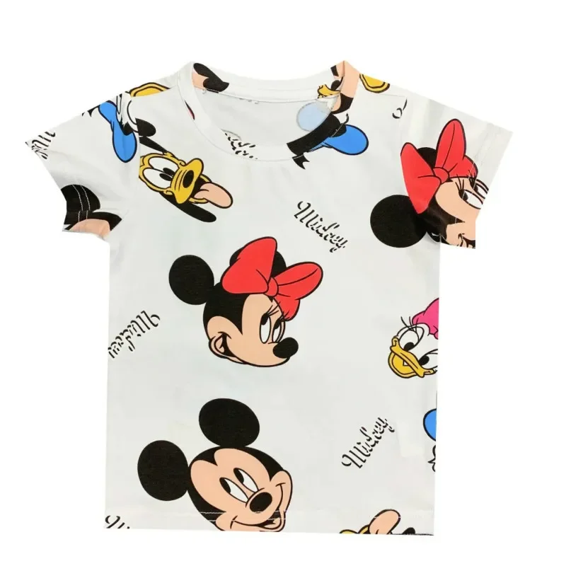 

Summer Disney Cartoon Mickey Minnie Print Baby Girls Short Sleeve T Shirts Kids Princess Cotton Clothes Toddler Top Tee Costumes