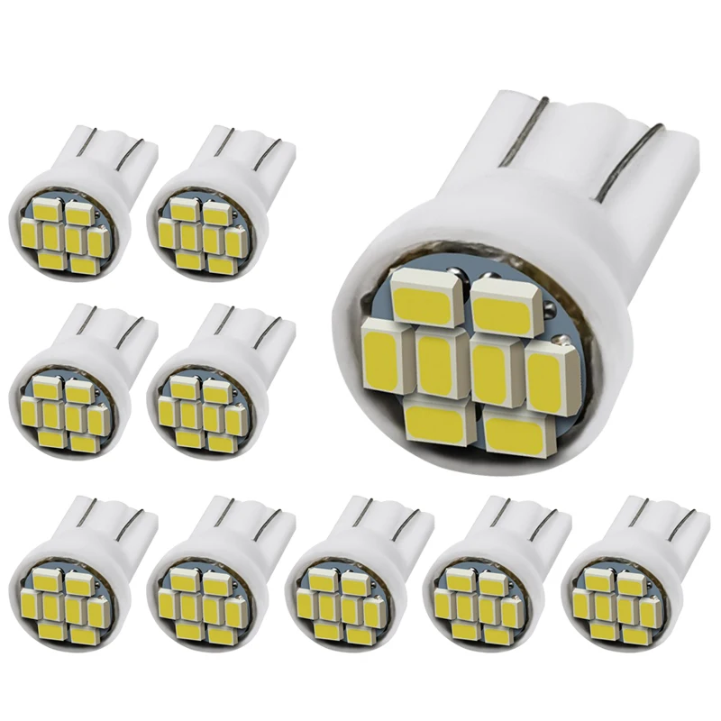 10/50 шт. мини маленькая лампа T10 W5W светодиодный 12 В 1210-8SMD 7000K белый купол автомобиля для чтения карты двери подсветка номерного знака