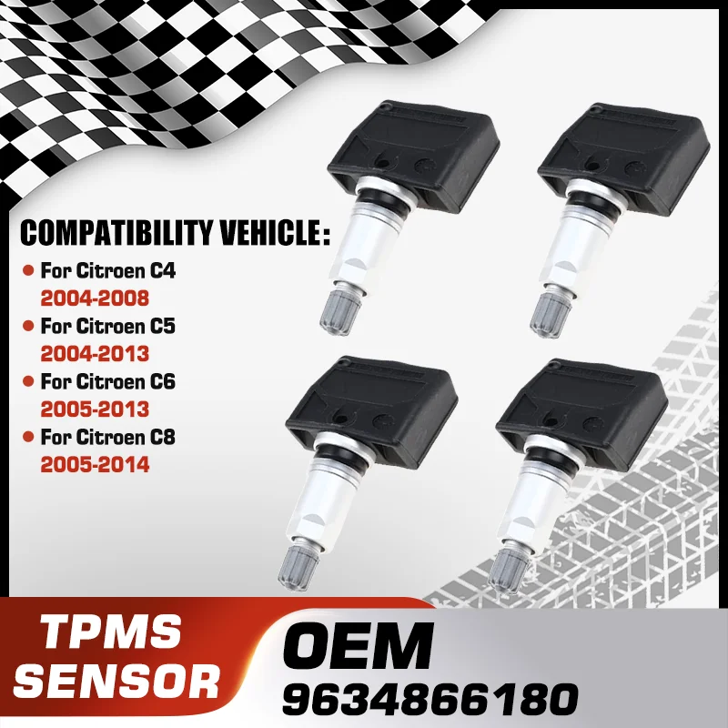 

1/4PCS TPMS Tire Pressure Monitor Sensor For Citroen C4 2004-2008 Citroen C5 2004-2013 Citroen C6 2005-2013 Citroen C8 2005-2014