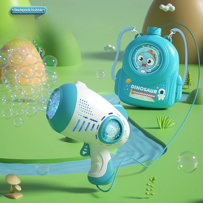 Summer Children Dinosaur Backpack Bubble Machine Double Shoulder Style Multi Hole Fully Automatic Large Capacity Bubble Gun Gift