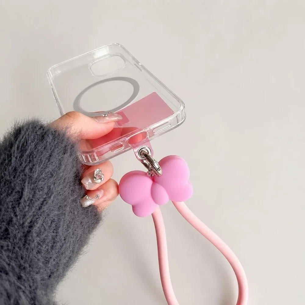 Ins Korea Anti-lost Silicone Wrist Strap Clip Snap Design Bow-knot Style Phone Lanyards Y2K With Slip Card Accessory for Women