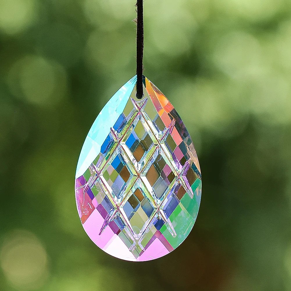 50mm Waterdrop Grid Crystal Suncatcher Glass Prism Window Hanging Decor Rainbow Maker Chandelier Lamp Parts Replacement Pendant