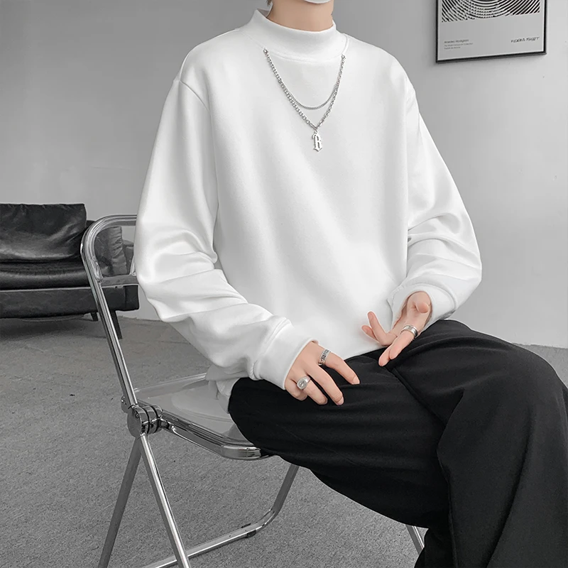 M-XXXXXL الرجال شبه الياقة المدورة سميكة الحرارية تي شيرت رجل الشارع الشهير قاعدة طبقة علوية بلون دافئ صوف مبطن قميص