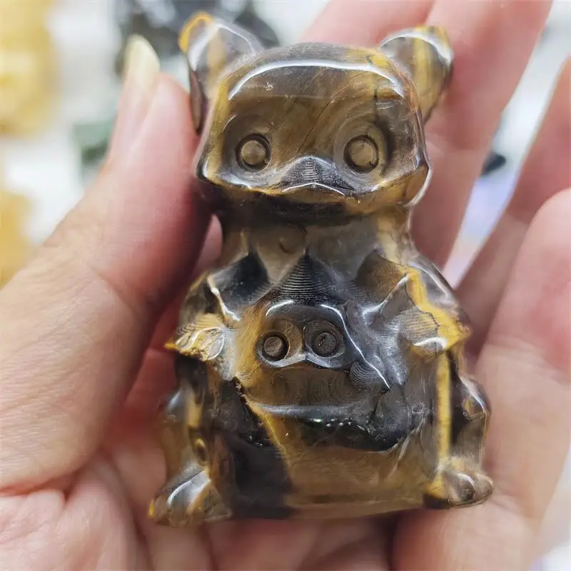 Natural Yellow Tiger Eye Stone Bear Carving Polished Quartz Animal Healing Stones Gems For Home Decorations Gift 1PCS