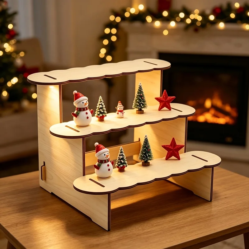 3-Tier Desktop Wooden Storage Rack with Multi-Layer Design, Wooden Tabletop Display Stand, Multi-Tier Holder for Books