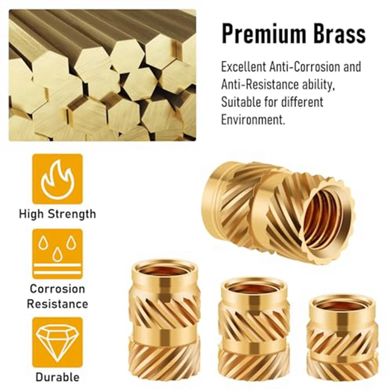 380Pcs Threaded Inserts Kit M2/M2.5/M3/M4/M5/M6 Knurled Brass Female Thread Nuts Inserts Assortment Set