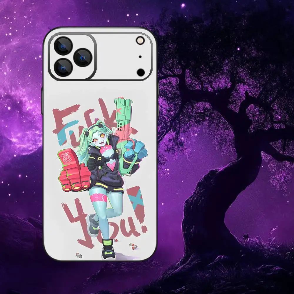 حافظة هاتف ريبيكا C-Cyberpunk E-Edgerunners لهاتف iPhone 17,16,15,14,13,12,Pro,Max,Plus,E,SE4,Air,Mini Black Soft Box