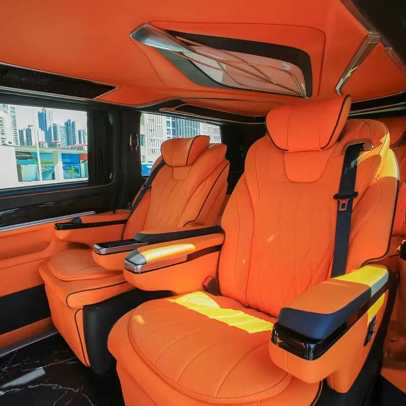 Комплект для интерьера Dingkong MPV: ультраяркое оранжевое сиденье VIP из кожи Nappa с функцией откидывания и атмосферной подсветкой Starlight на потолке