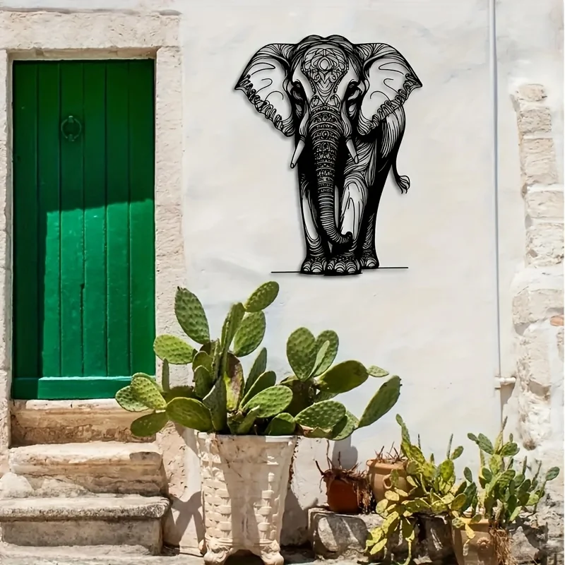 Metal Elephant Wall Art, Mandala Style Iron Wall Decor, for Living Room, Garden, Yoga Studio