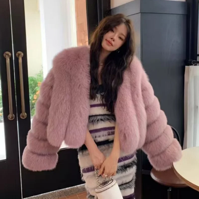 2024 New Style Women Fur Coat Real Fox Fur Jacket Natural Fox Fur Short Style Clothing Full Length Sleeve Female Coat