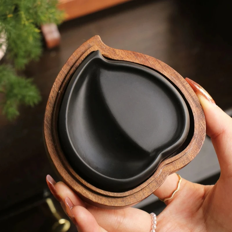 Peach Shape She Ink Stone with Lid for Chinese Calligraphy Beginners Ink Grinding Practice Art Supply Study Decoration Tools