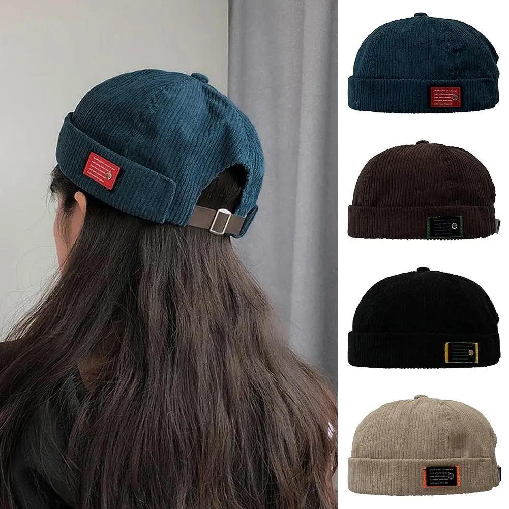 Vintage Brimless Hat Breathable Shark Beanie Hat Cotton Retro Men Adjustable Docker Cap Literary Sailor Cap Women Hip Hop Hat