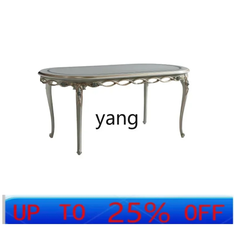 

LMM French light luxury solid wood long round dining table European luxury carved leather high-end dining table and chairs