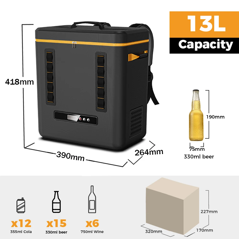 ICECO QCD13 Black Plastic Sports Backpack Design 13L Portable Compressor Refrigerator With Low Voltage Protection & LED Display
