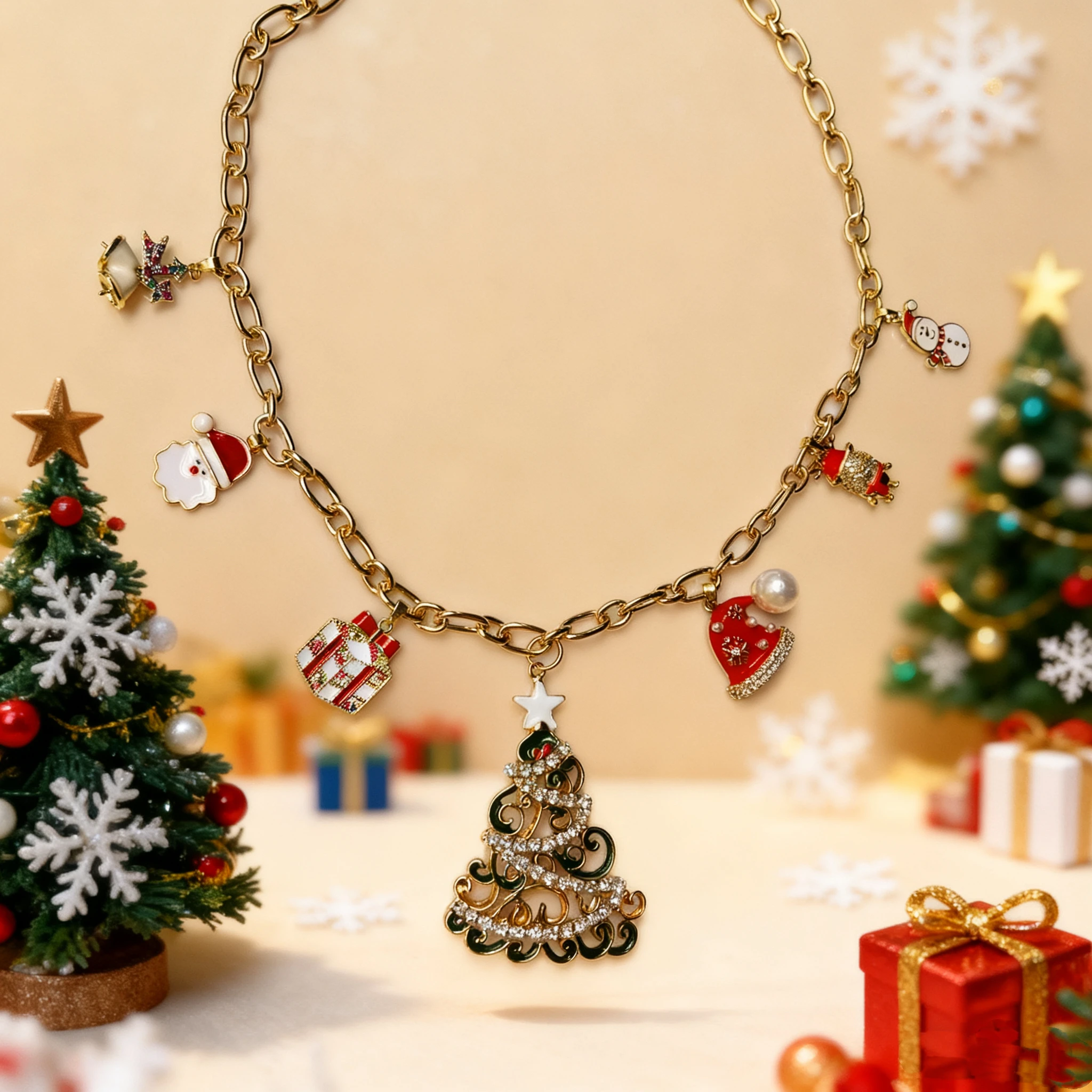 New Arrival Christmas Gift Tree Hat Snowman Belt Santa Charms Necklace Cute Fashion OT Chain Jewelry For Presents