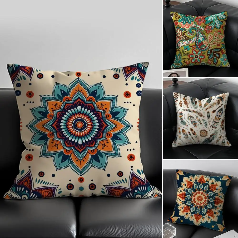 Boho Pattern Ethnic Art Cushion Cover Pillow Case Anti-dustmite Invisible zipper silky plush cushion