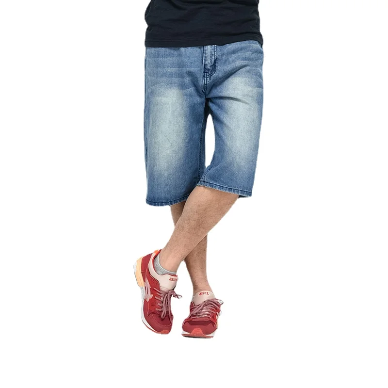 Skateboard Pants Men's Loose Calf-Length Pants Baggy Jeans Medium Pants Hip Hop Trendy Men's Thin Style Denim Jeans