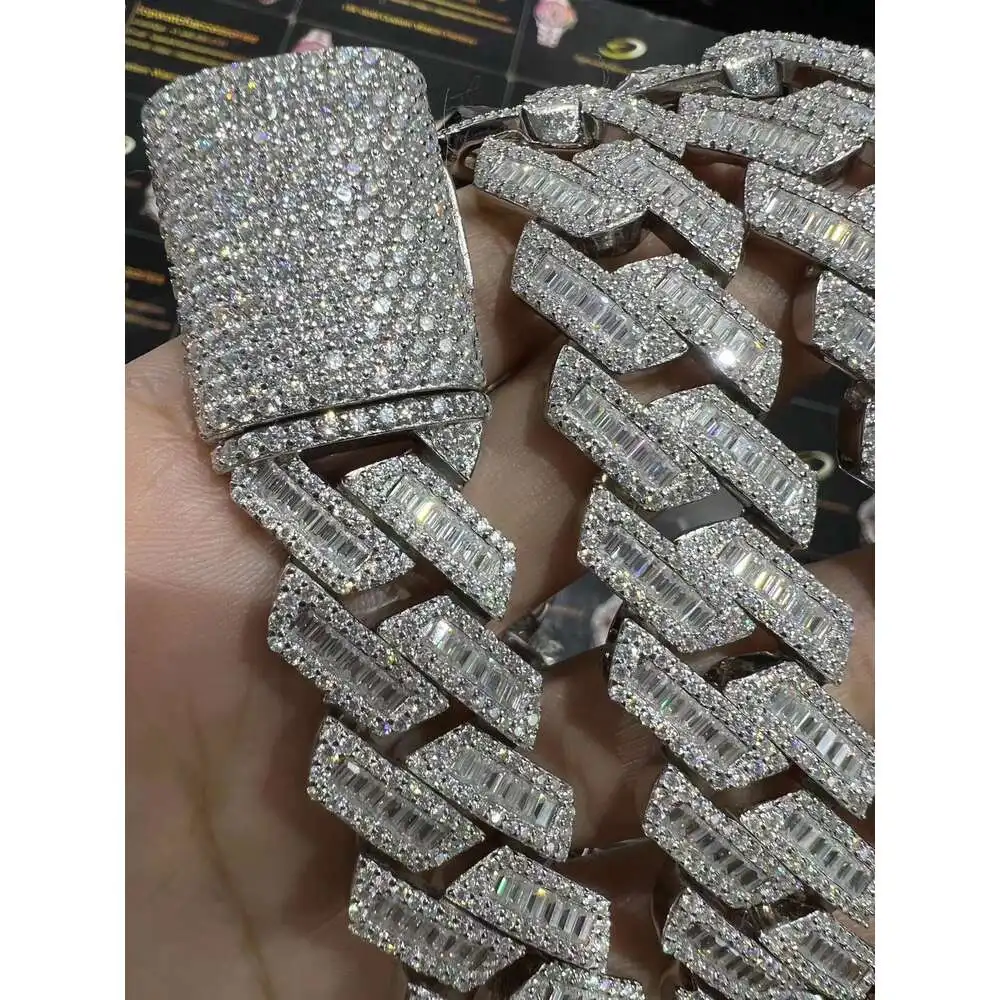 Luxury 20mm Cuban Link Chain Moissanite 925 Sterling Sliver Luxury 24 Inches Diamond Necklace.