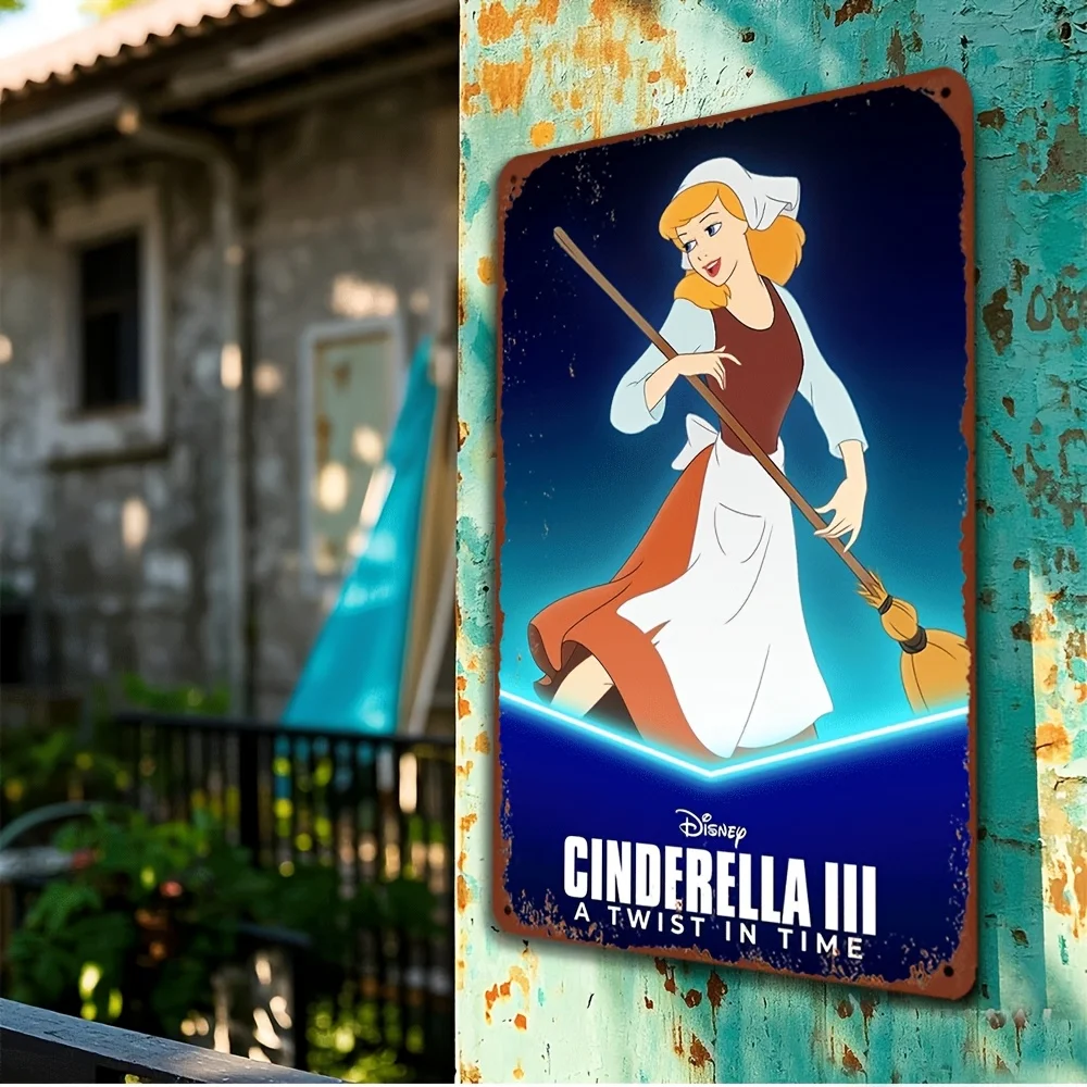 2D Flat، Disney 1pc Cinderella and the Prince Themed علامة قصدير رائعة، ديكور حائط مرخص رسميًا، ديكور منزلي، ساحة F #5