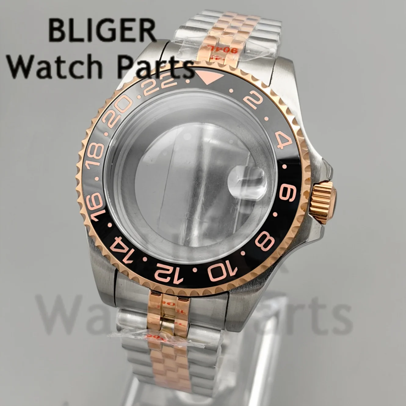 43mm Two Tone Rose Gold Men's Steel Diving Watch Case For GMT Watch Mod Parts NH34 NH35 NH36 NH38 NH39 ETA2824 PT5000 Movement