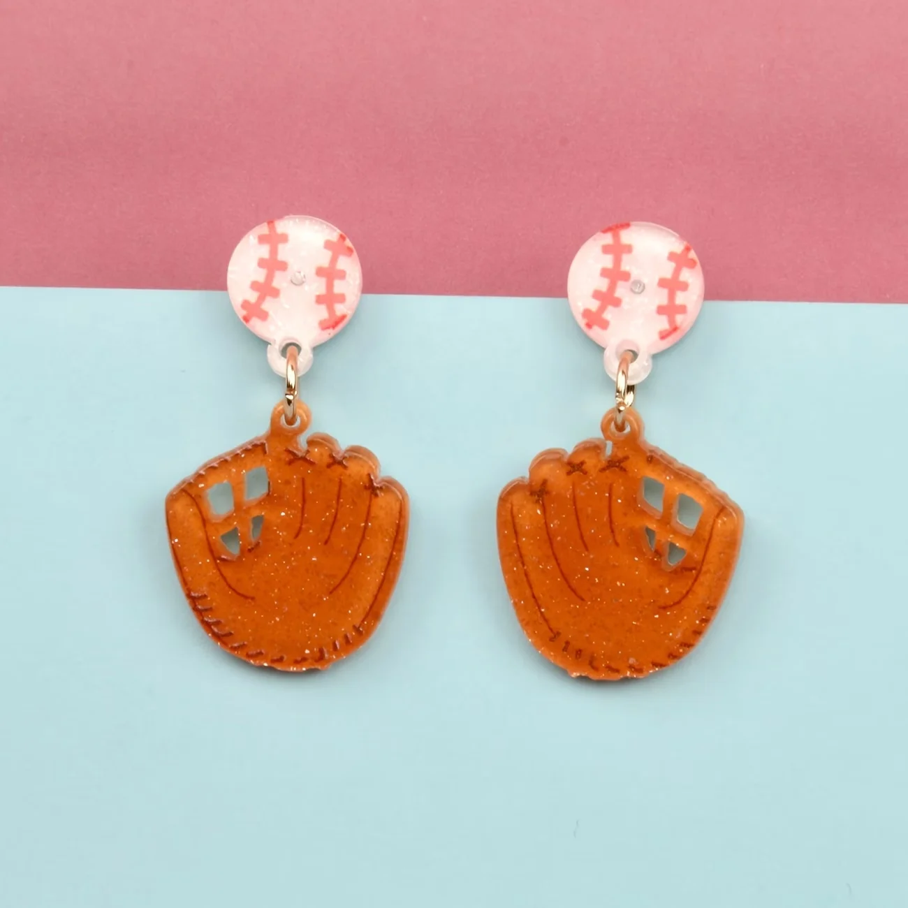 Chic Baseball & Glove Dangle Earrings - Sporty Acrylic Fashion Jewelry for Women, Perfect for Casual Attire & Game Day
