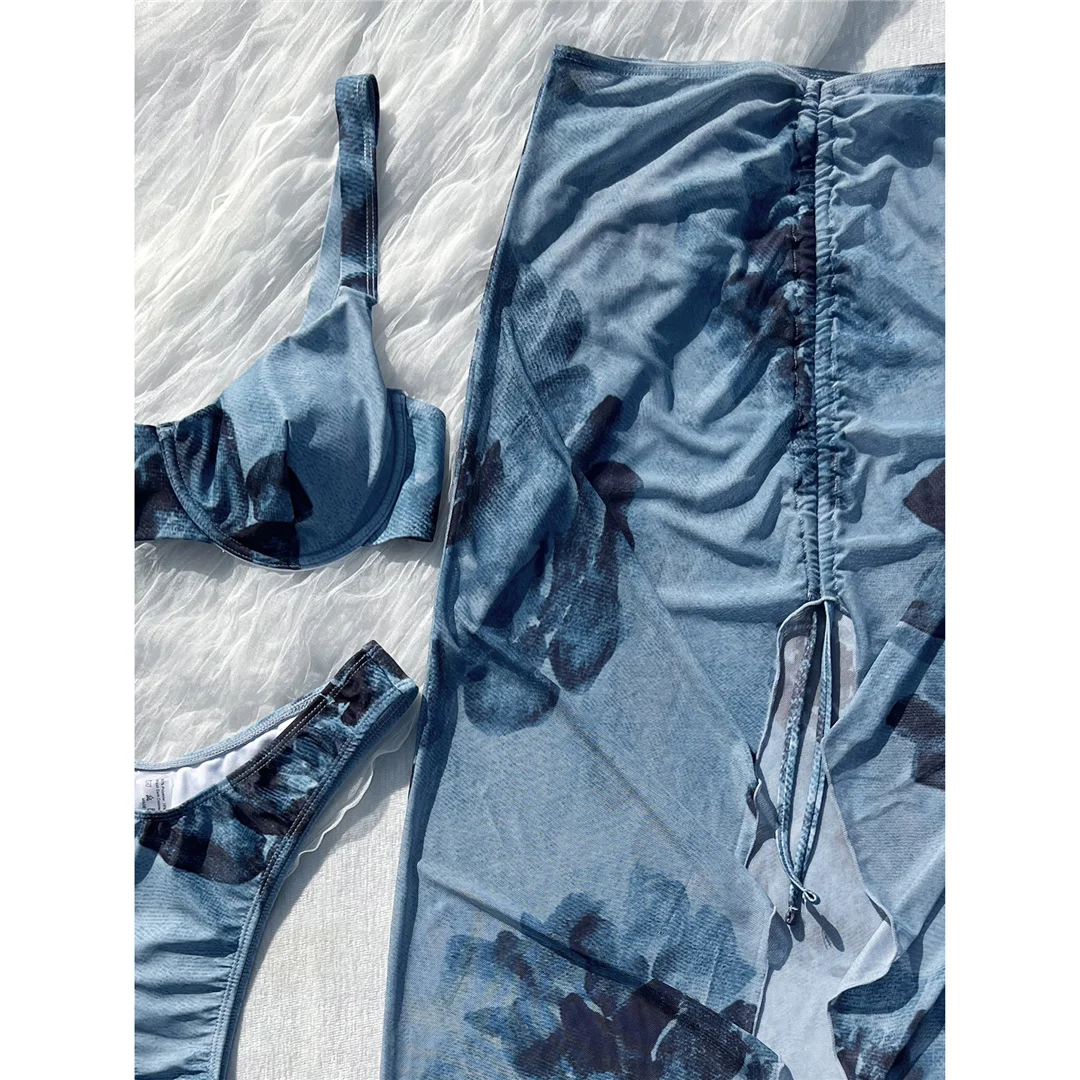 3-teiliger bedruckter Bikini mit Rock, Bügel-Bikini, Damen-Badeanzug, Damen-Bademode, dreiteiliges Bikini-Set, Badeanzug, Badebekleidung, Schwimmbekleidung V7078 – Detail 12