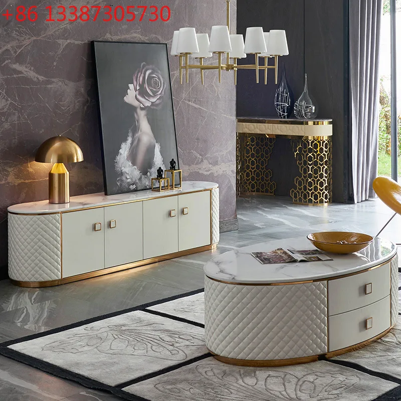 

Hong Kong-style postmodern villa living room light luxury TV cabinet marble Italian style