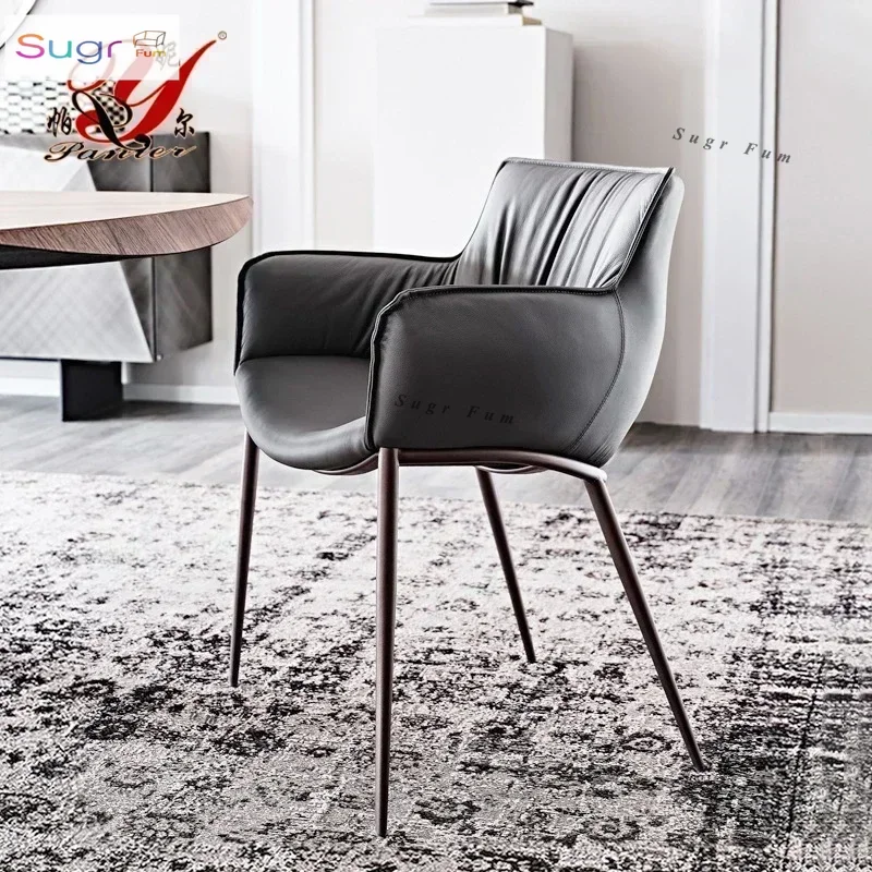 

Italian light luxury backrest dining chair modern simple household small unit stool restaurant bedroom cafe leather chair