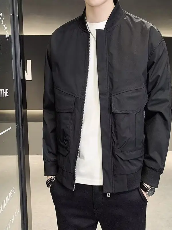 

New Early Autumn Men's Casual Baseball Jaet Versatile Workwear Jaet Youth Sle Comfort Fit Anti-Wrinkle Long Sve Zipper