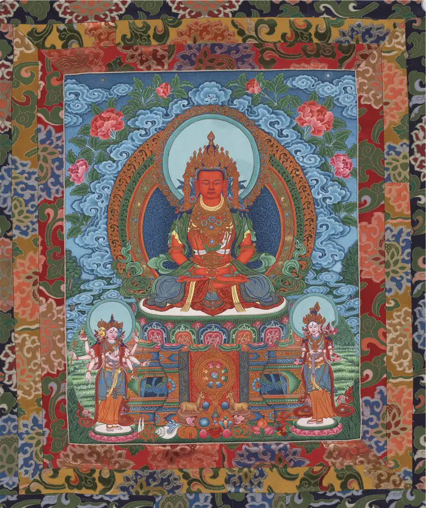 Amitayus Thangka - the Buddha of Longevity,Gandhanra Tibetan Buddhist Thangka Art,Giclee Printed and Hand Framed,47