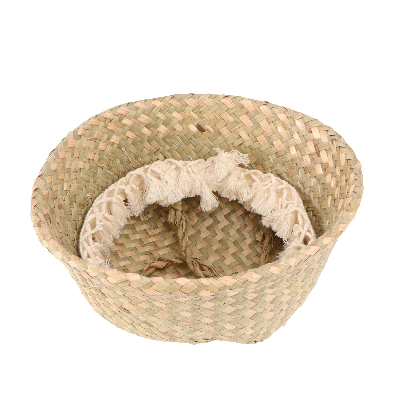 

1pc Natural Woven Flower Foldable Straw Basket Storage Sundries Basket Khaki Home Party Decoration Creative Handicraft Gift For