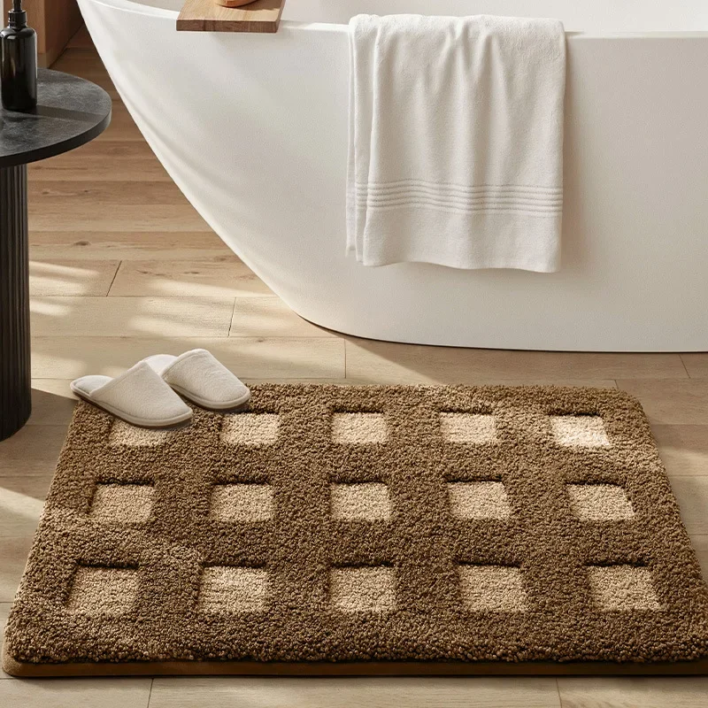 Bath Mat, Plush Material, Square, Absorbent, Quick Drying, Anti Slip, Washable, Machine Washable, Durable, Bathroom Decoration