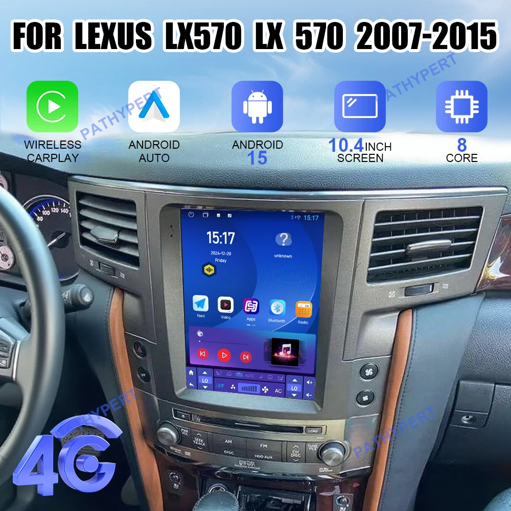 

Wireless CarPlay Android15 Car Screen For Lexus LX570 LX 570 2007-2015 Multimedia Player GPS Navigation Vertical Touch Screen 4G