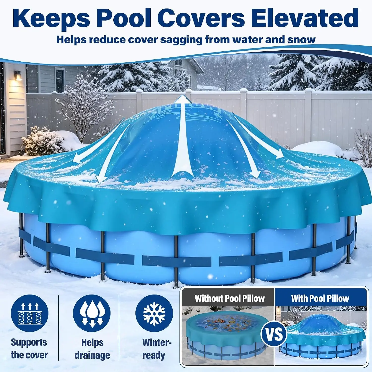 Cold-Resistant Pool Pillow for Above Ground Pools, 11.8 ft, Heavy Duty PVC Ice Equalizer with Rope