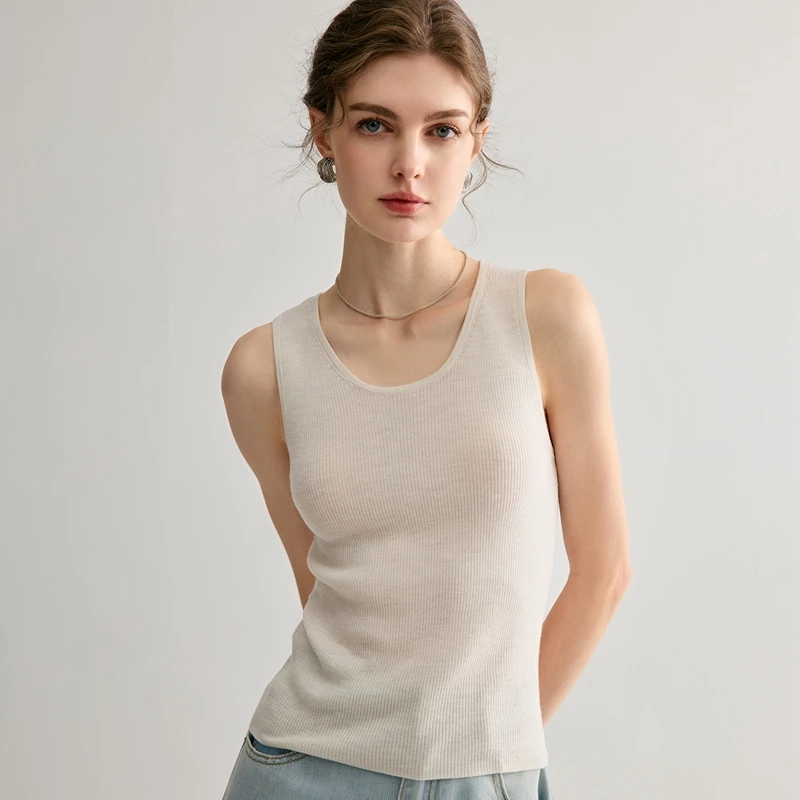 

Элитная женская вязаная майка-топ без рукавов на бретелях из 100% камвольной шерсти (18 нитей), модный весенне-осенний топ для женщин