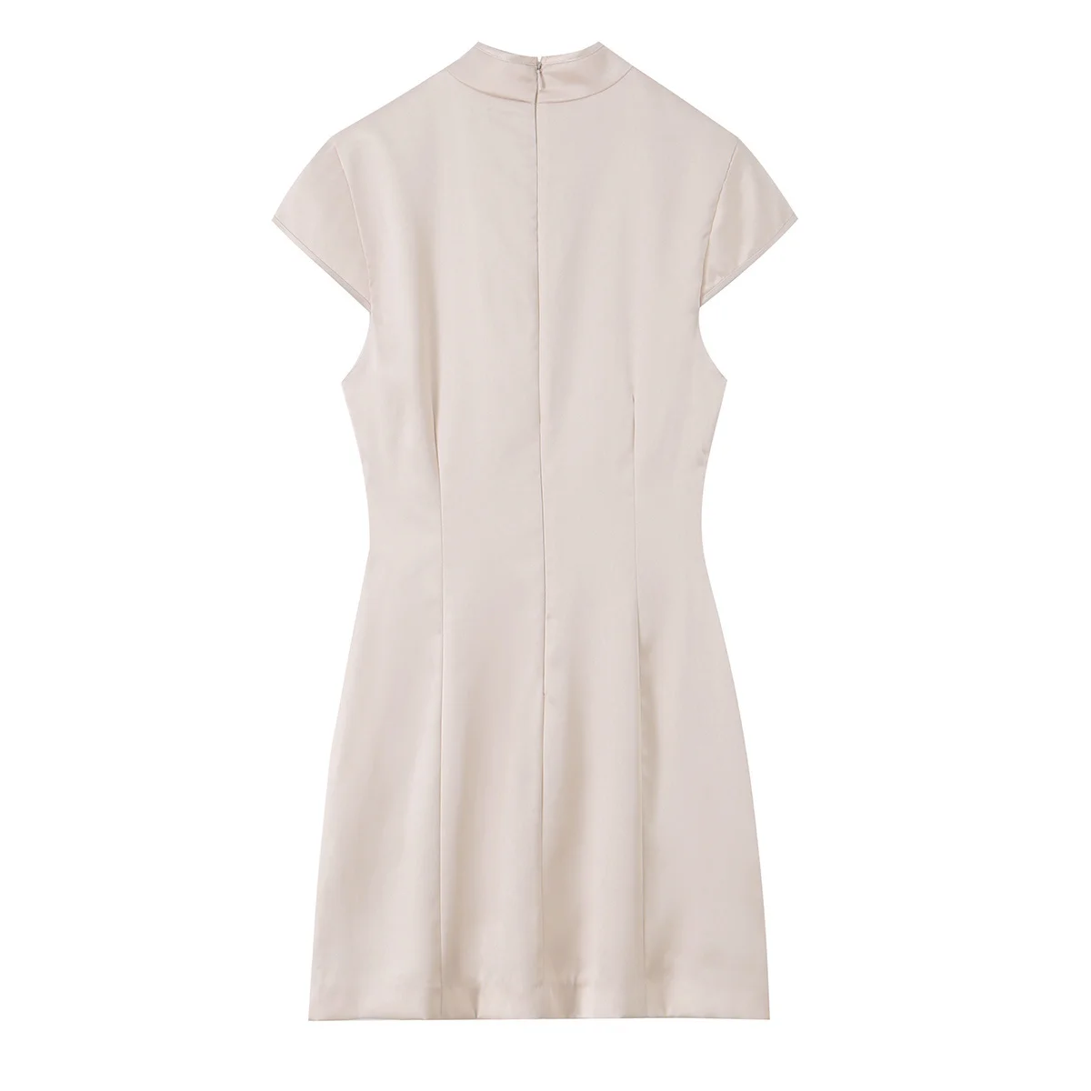 2026 Women's Elegant Sleeveless Hollow Out Satin Qipao-style Mini Dress Lady Vintage Modern Cheongsam Contrast Piping Sexy Robe