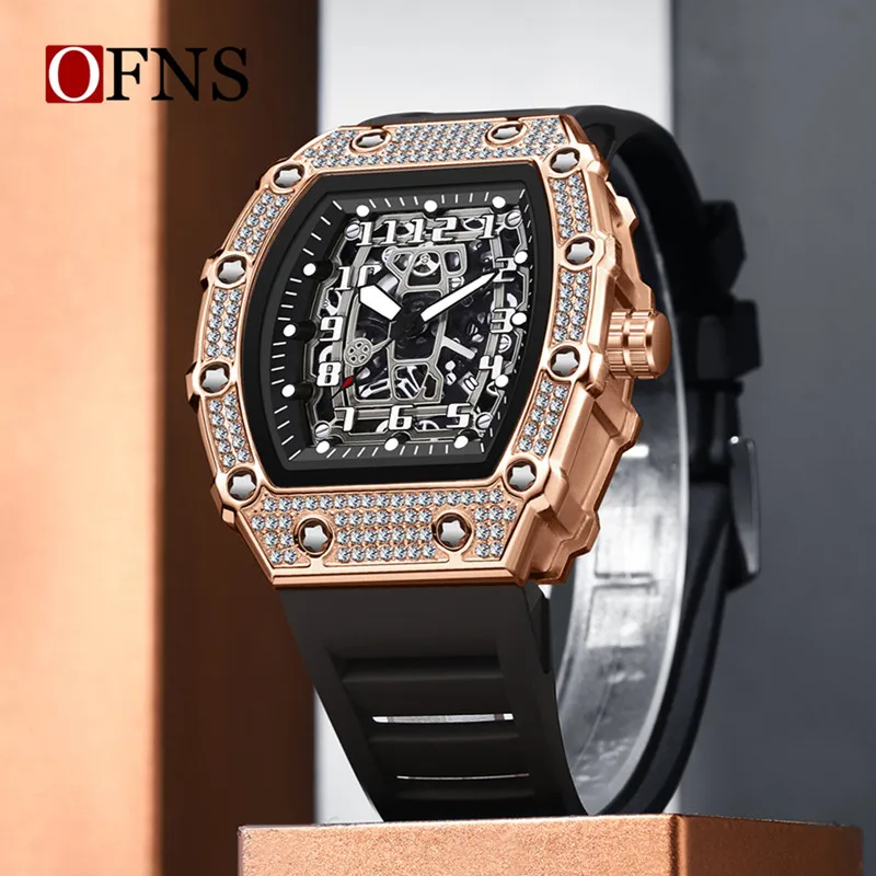 OFNS New 7106 Fashionable Men's Quartz Watch With Diamond inlay Waterproof Luminous Calendar Luxurious Men's Quartz Watch 2025