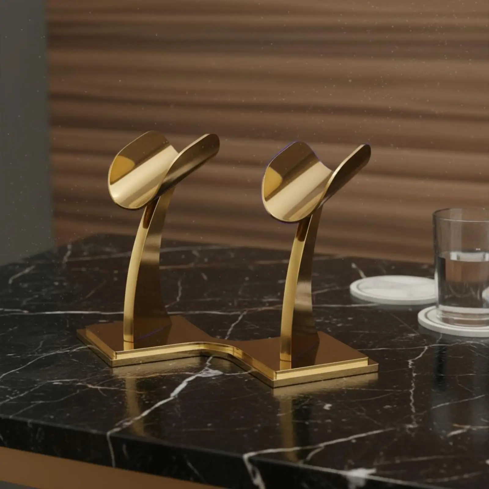 Mini Desktop Mic Stand for Two Microphones Stainless Steel Pedestal Holder with Curved Openings for Setup