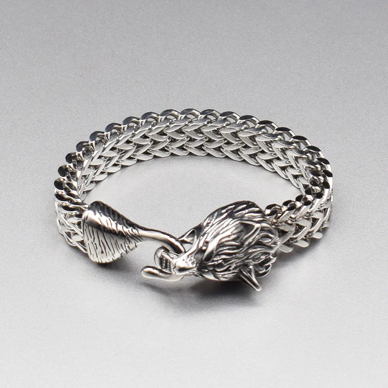 Men's Bracelet New Viking Wolf Head Bracelet Hip Hop Double Row Bracelet