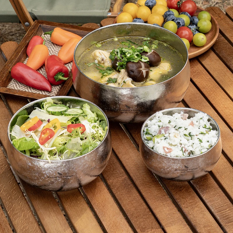 

Pure Titanium Double-Layer Rice Bowl, Super Lightweight Antibacterial, Versatile Bowl Outdoor Camping Household Tableware, A1609