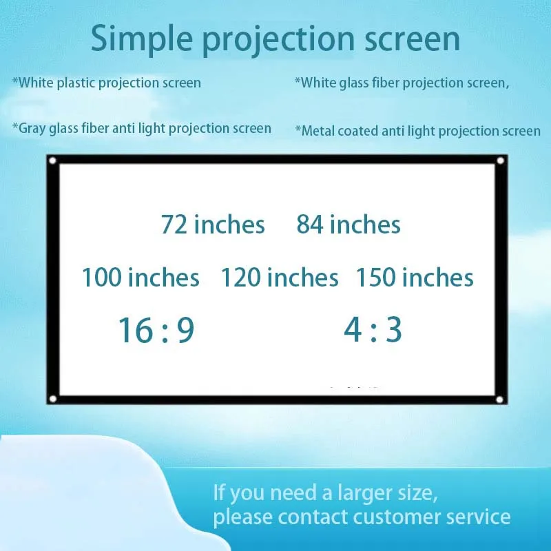 

Thinyou projector screen 60 72 84 100 120 inches 4:3 white plastic white fiberglass gray fiberglass Metal anti light materials