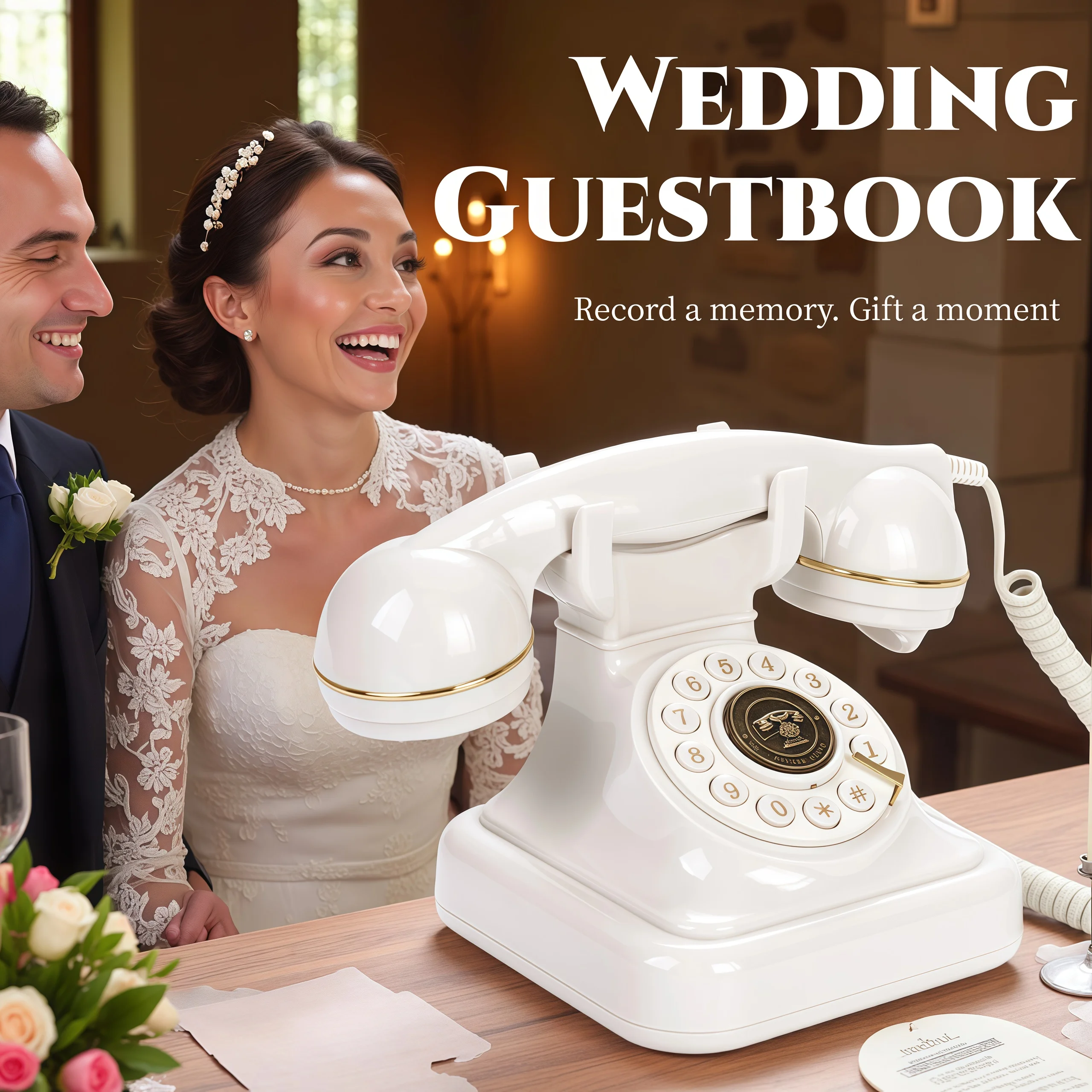 Telephone Audio Style Guestbook - Vintage Recording Device for Wedding Blessings Voice Check-in Message Keepsake Memorial Gift