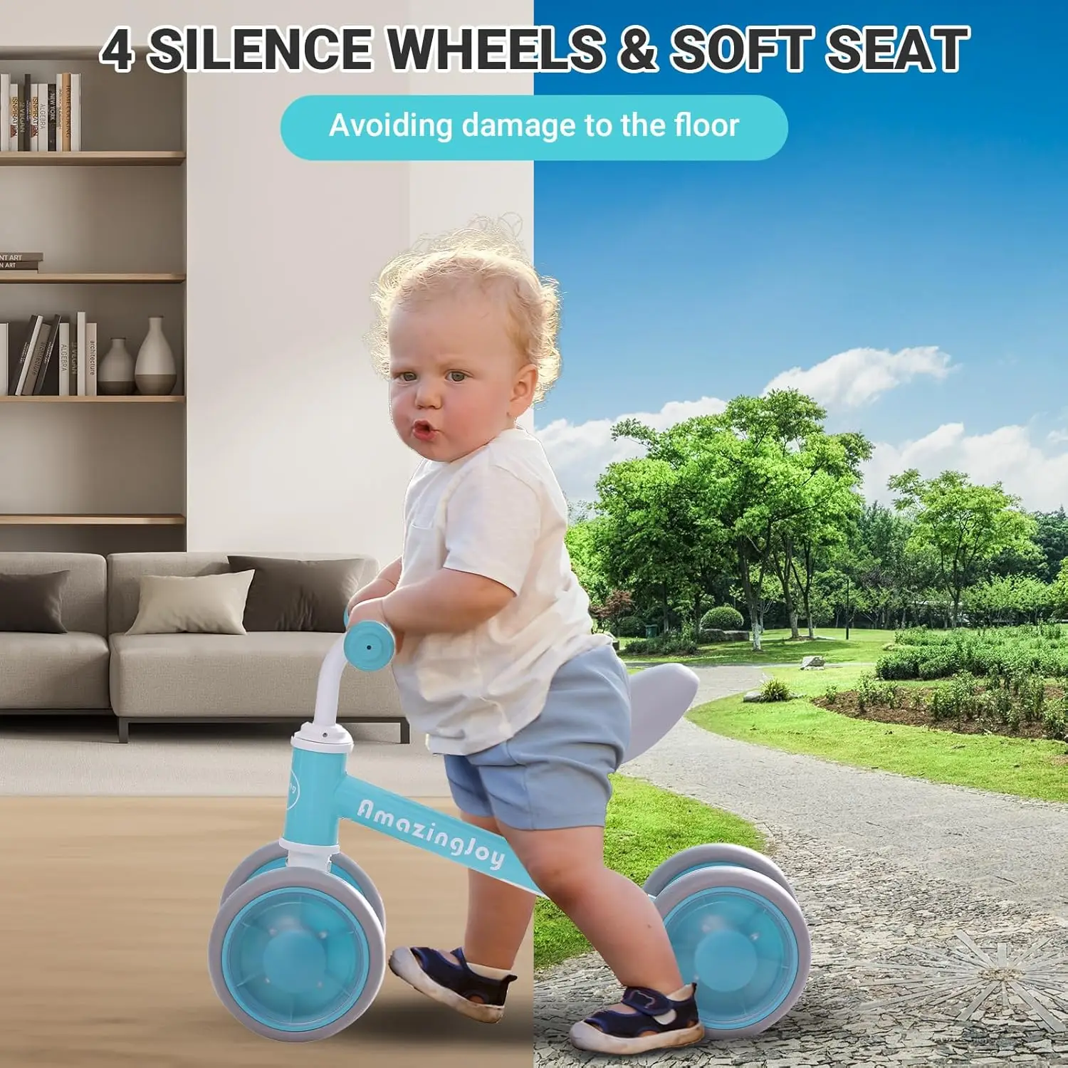 Bicicleta de equilibrio para niños y niñas de 1 año, iluminación colorida, juguetes para bebés, primer paseo, 10-24 meses, 12-24 Mon