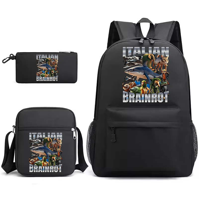

3pcs Italian Brainrot Backpack Tung Tung Tung Sahur School Bags Primary Boys Girls Lightweight Backpack With Shoulder Bags Gifts