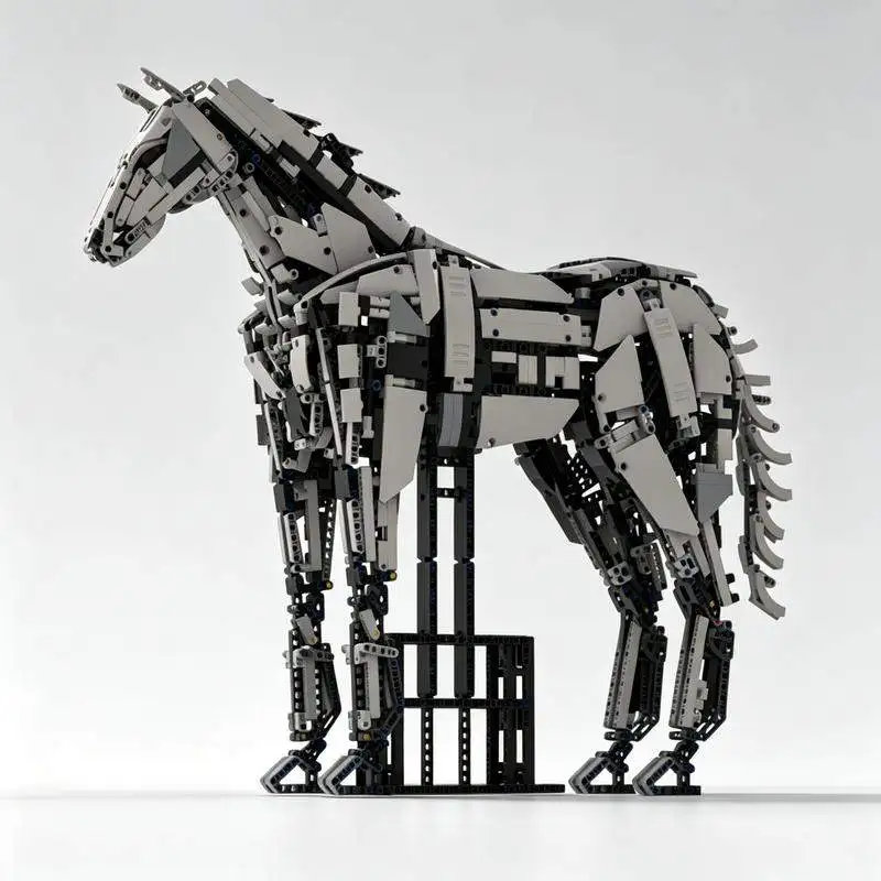 2459PCS White Horse Statue Building Blocks Mechanical Animal Sculpture Model DIY Assembly Toy Creative Collection Display Gift