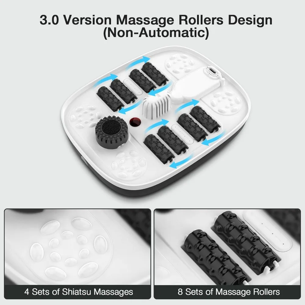 Control, Foot Bath Massager with 8 Shiatsu Massage Rollers, Pedicure Foot Spa for Relaxation and Stress Relief, Black