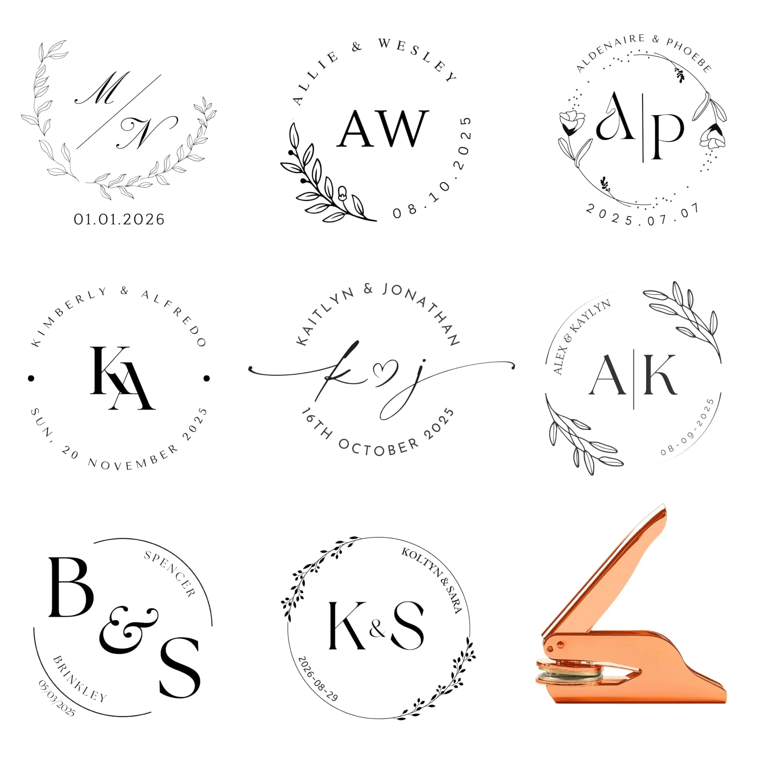 

Custom Wedding Embosser for Envelope, Invitation & Napkin, Personalized Steel Seal with Name Unique Engagement Gift for Couples